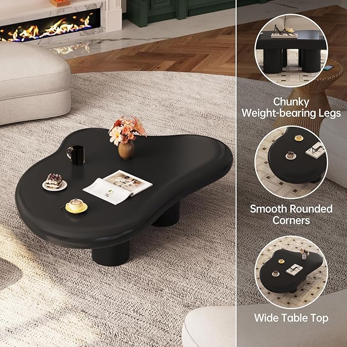35.82" Cloud Coffee Table for Living Room,Cream Style Corner Table with 4 Legs,Cute Irregular Shape Side Table-Black