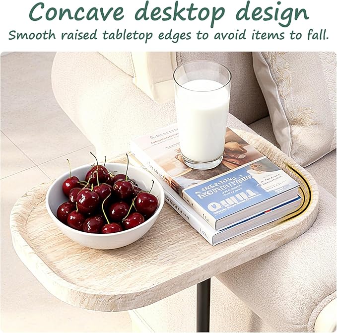 Adjustable C Shaped Side Table, C Table End Tables with Wheels for Sofa, 360° Swivel Sofa Tables for Livingroom,Bedroom,Study and Small Spaces (All White)