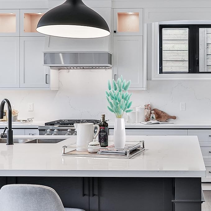 120 Pcs Bunny Tails Dried Flowers, 17’’ Dried Lagurus Ovatus, Dried Foxtail Grass for Flower Arrangements Wedding Centerpieces Home Boho Baby Shower Party Decorations (Teal Blue)