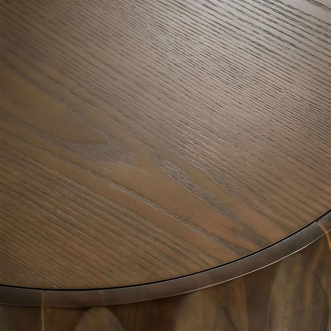 31.5" Walnut Round Solid Wood Carved Coffee Table with Elegant Sculptural Design, Modern Side Table for Living Room, Bedroom, Office