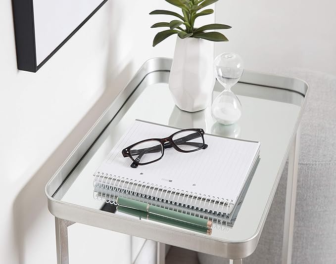 Kate and Laurel Celia Modern Mirrored Tray Side Table, 18 x 12 x 26, Silver, Foldable Rectangular End Table for Storage and Display