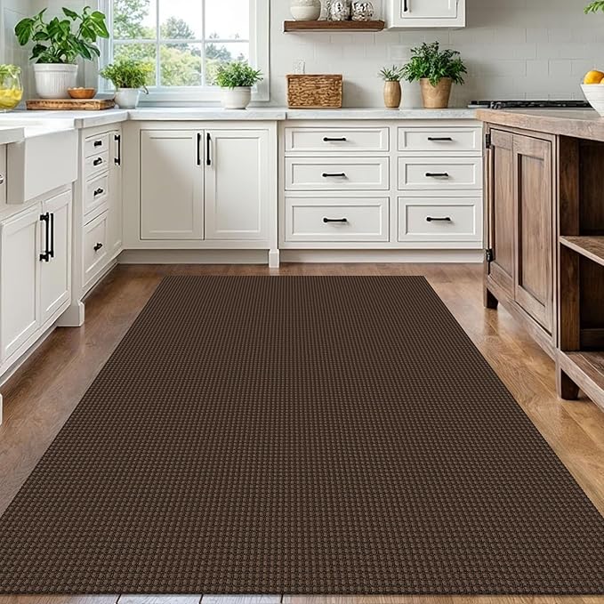 IOHOUZE Washable Area Rug 5x7 Non Slip Rubber Backed Rugs for Living Room, Dining Room Rugs Bedroom Rug, Woven Indoor Floor Carpet for Living Room Nursery, Brown