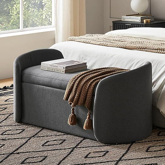 mopio Sophie 51" Ottoman Storage Bench, Entryway and Window Seating, End of Bed Curved Stool for King & Queen Bed, Storage Chest for Bedroom (Dark Gray Fabric)
