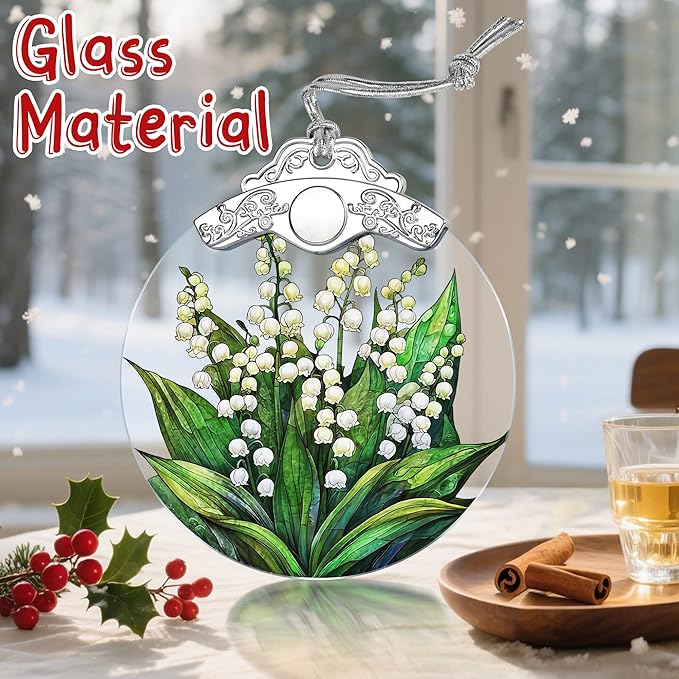 Stained Glass Lily of Valley Flower Christmas Ornament: Christmas Tree Ornaments & Decor, Holiday Decor – Holiday Presents, Gift Ideas & Gifts for Friends, Coworker, and Family