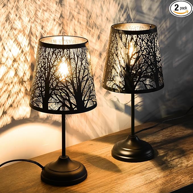 Timeflies 2 Pack Table Lamp with Dimmer, 3 Levels Dimmable Touch Lamps for nightstand, Touch Switch Shadow Black Table Lamp for nightstand Bedroom Living Room desks Halloween Room Decor