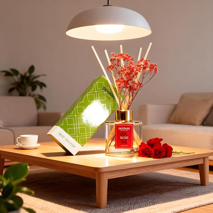 Reed Diffuser Set - 3.38 fl oz （100ml） Rose Home Fragrance Reed Diffuser for Bathroom Shelf Decor 6 Reed Stick