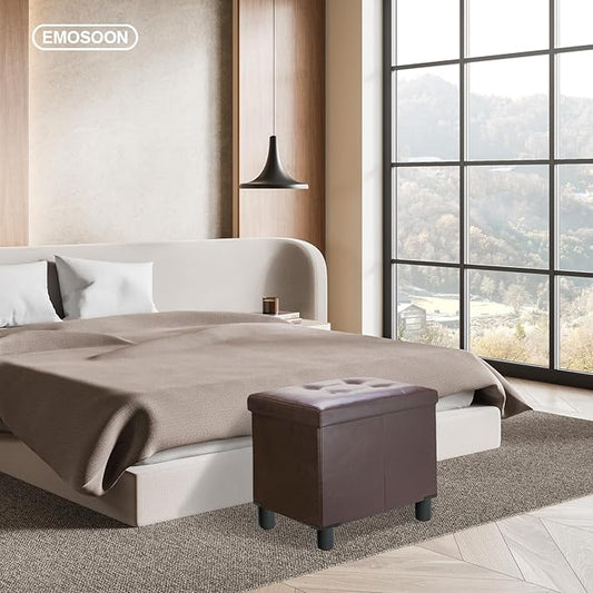 18 Inches Cube Storage Ottoman, Faux Leather Collapsible Square Folding Ottoman Furniture with Storage for Living Room Bedroom, Foot Rest Foot Stool with Legs, Brown 18x18x18 Inches