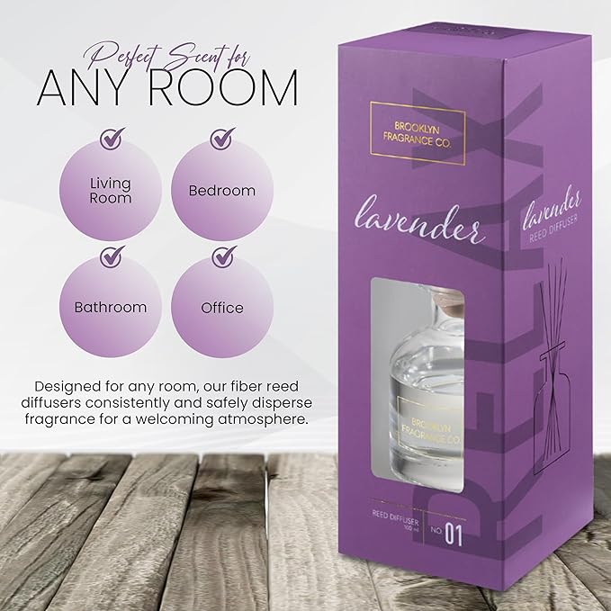 Brooklyn Fragrance Co. Aroma Diffuser - Long Lasting Premium Fragrance - Air freshener for Home Lavender scents - Fragrance Diffuser for a Large Room - 100ML