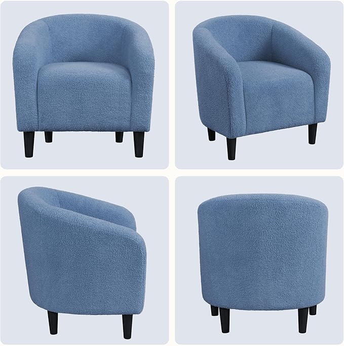 Yaheetech Accent Barrel Chair, Boucle Fabric Club Chair, Furry Sherpa Elegant Armchair with Cozy Soft Padded, Suitable for Living Room Bedroom Reception Room Office, Blue