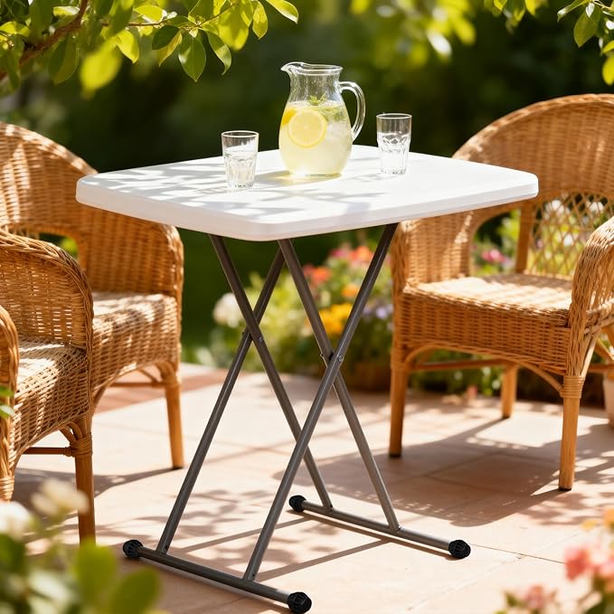 ZenStyle 3 ft Adjustable Folding Table, Indoor Outdoor Portable Plastic Dining Card Table Utility Table for Camping Dining Event Party, White (Rectangular, 30"x20")