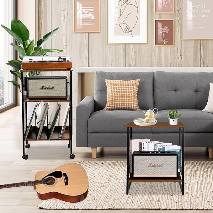 Square End Table, Side Table, Couch Side Table with 2 Tier Storage, Great for Printer Stand, Mini Fridge Stand, Ideal for Living Room, Bedroom, Office