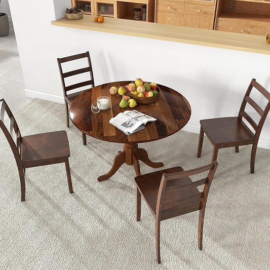 Giantex Round Dining Table, 39" D X 29" H, Rubber Wood Pedestal Table W/Round Tabletop & Curved Trestle Legs, 4-Person Dinner Table for Kitchen, Dining Room, Restaurant (Walnut)