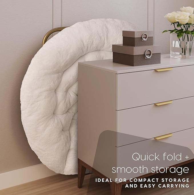 Milliard Saucer Chair For Adults, Teens & Kids, White, Faux Fur XL Circle Chair for Bedroom, Dorm & Gaming, Foldable Comfy Accent Seat for Small Spaces, Folding Moon / Mushroom / Round Oversized Style