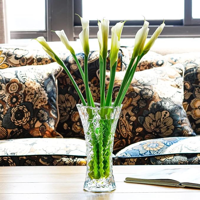 kanpura 11.2'' Tall Glass Flower Vase Sunflower Shape Design,Thickened Clear Crystal Glass Vase Gift for Flower Lovers(1 Piece)