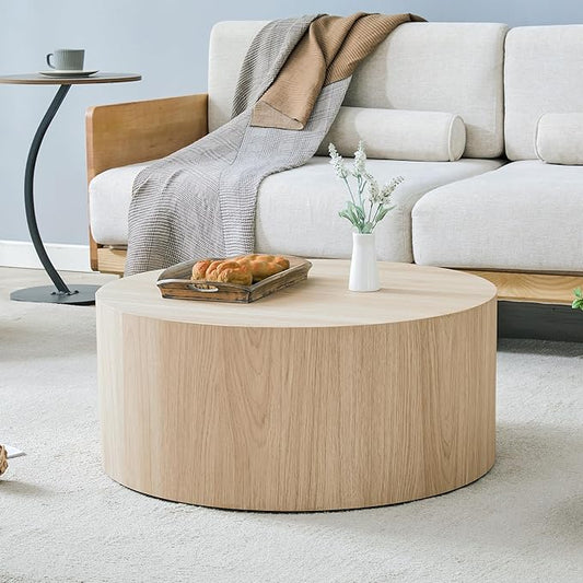 27.5" Round Wood Coffee Table, Modern Coffee Tables in Wood Finish for Living Room, Contemporary No Assembly Circle Wooden Center Cocktail Table for Bedroom, Reception Room