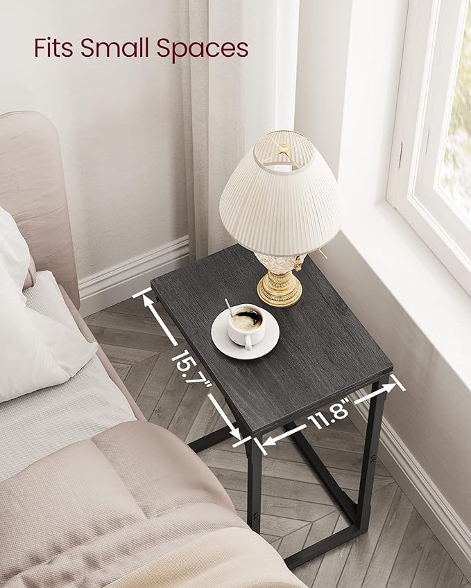 VASAGLE C-Shaped End Table Set of 2, Small Side Table for Couch, Sofa Table with Metal Frame for Living Room, Bedroom, Bedside, Ebonized Oak and Black