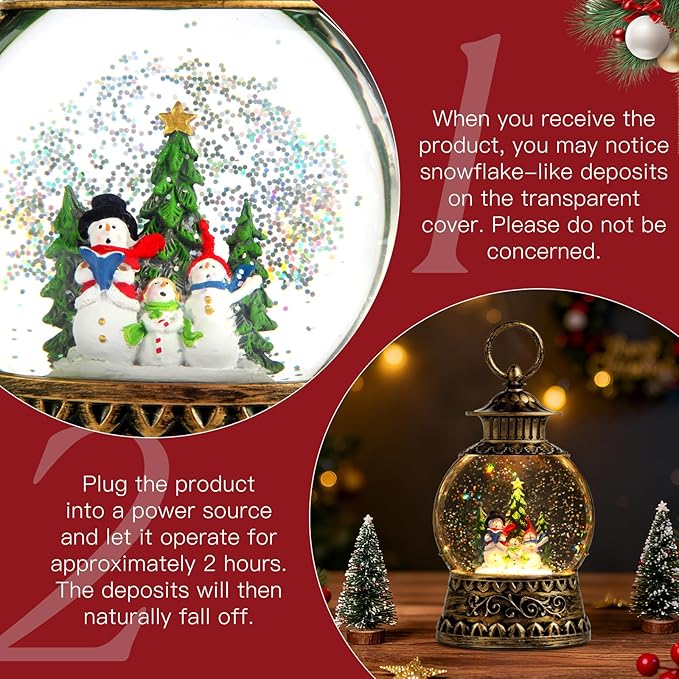 Christmas Snowman Snow Globe, Snowman Musical Snow Globe Lantern Lights with 6H Timer Battery & USB Powered, Retro Style Holiday Glitter Globe for Xmas Home Decoration Holiday Party Gifts