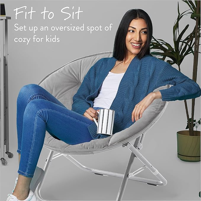 Urban Lifestyle Micromink Foldable Saucer Chair, Grey