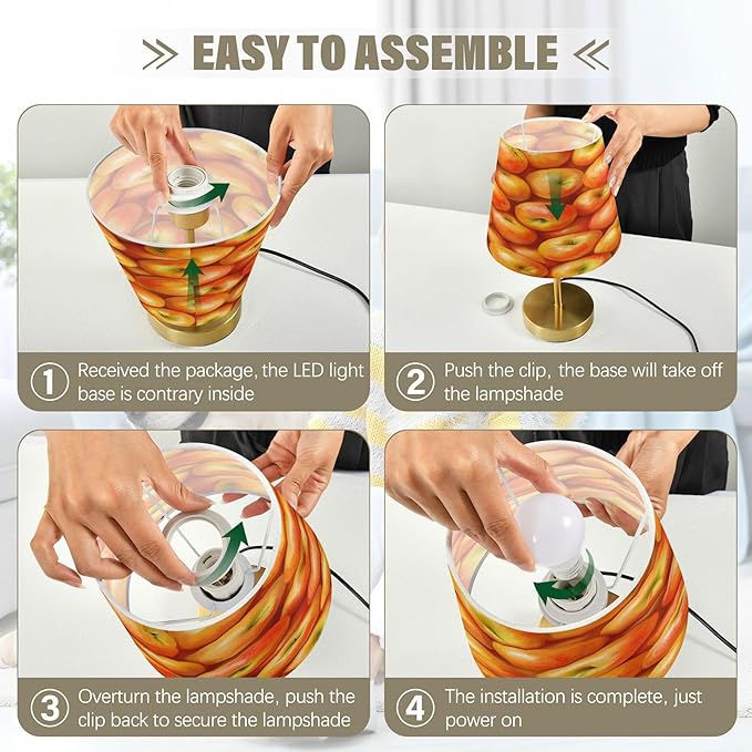 Apple Light Yellow Table Lamp LED Desk Lamp for Bedroom Nightstand Living Room Office Home Decor, 7.9x12.6 inches