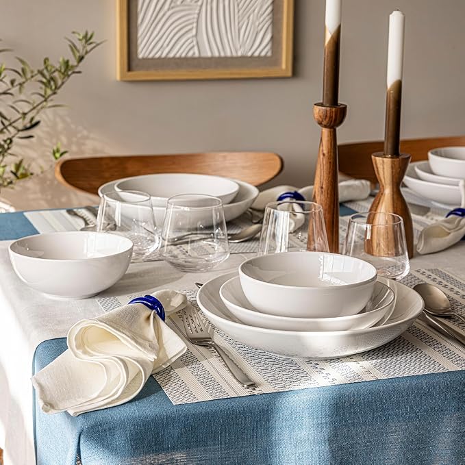 Over&Back Set of 4 Reversible Woven Placemats - Colorful Dining Room Table Mat - UVA/UVB-Proof Polypropylene - Indoor and Outdoor Kitchen and Home Decor - Striped - Blue - Rectangle