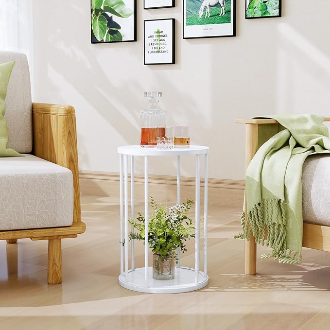 Plant Stand Indoor,small plant stool,Flower Pot Corner stand holder,Mid Century Heavy Duty Metal Tall Home Decor,Modern Round End Table,Small Rustic Display Stand for Living Room,Bedroom(White,18In)
