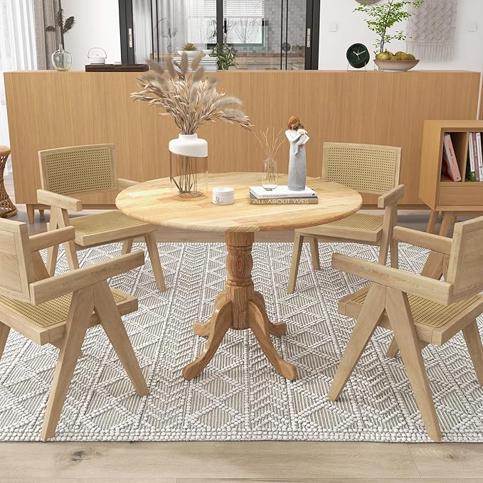 Giantex Round Dining Table, 39" D X 29" H, Rubber Wood Pedestal Table W/Round Tabletop & Curved Trestle Legs, 4-Person Dinner Table for Kitchen, Dining Room, Restaurant (Natural)