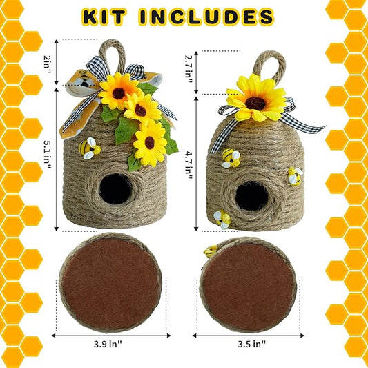 Bigger Bee Hive Decor,2 Pack Bumble Bee Rustic Decor,Natural Bee House, Bumble Bee Theme Party Decor Spring Summer Rustic Farmhouse Kitchecn Table Decor, Honeybee Tiered Tray Decor
