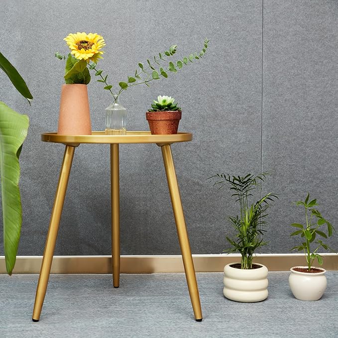 Round End/Side Tables for Living Room, Ideal for Any Room-Side Tables Living Room, Bedroom, Gold Plant Stand Balcony, Modern Coffee/Accent Table