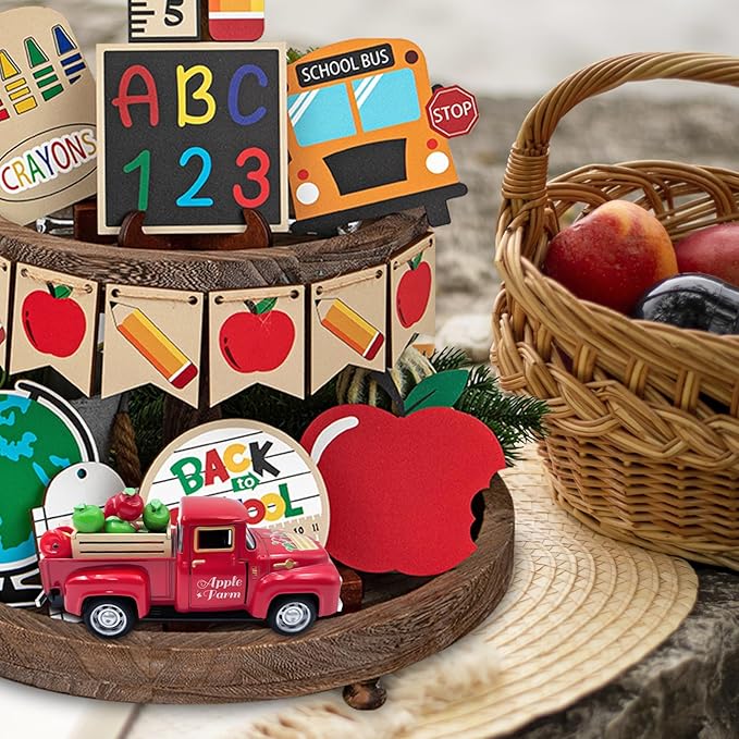 Apple Decor Farmhouse Vintage Red Truck with Fake Apples and Wooden Crate Fall Thanksgiving Table Decorations Mini Apples for Crafts Fall Tiered Tray Decor for Home Kitchen Apple Theme New Year Gifts
