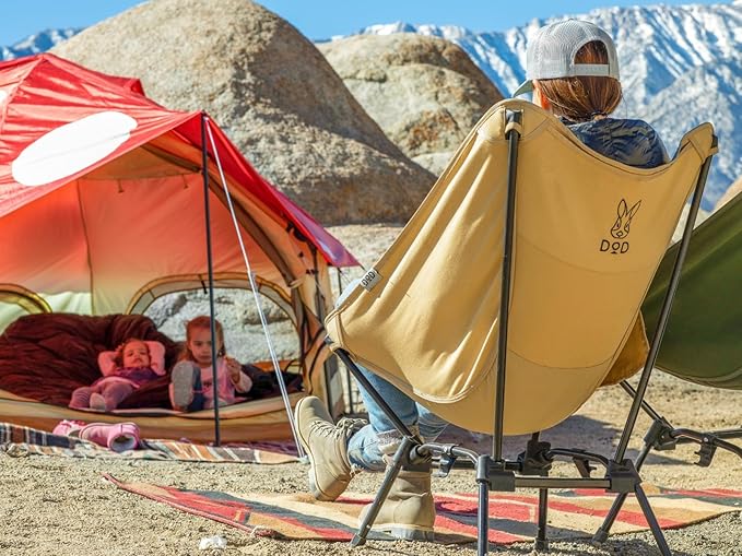 DOD Sugoi Chair - A Portable Camping and Backpacking Chair - Adjustable to The Ideal Height and Seating - Angle for Any Outdoor Activity - Tan