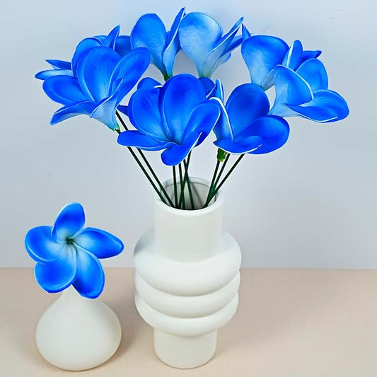Birthday Gifts for Women 10pcs Bright Blue Flowers PU Real Touch Flowers Hawaiian Plumeria Frangipani Artificial Flowers for DIY Birthday Gifts Wedding Gifts Home Decor Table Centerpiece