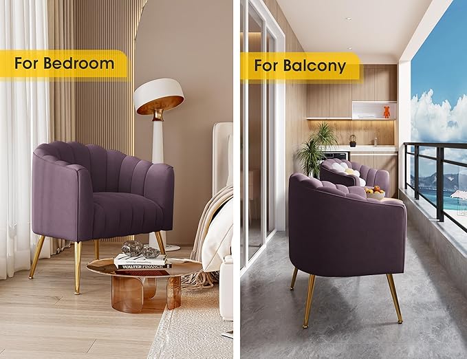 Oversized Pumpkin Couch Accent Chair, Modern Comfy Velvet Upholstered Barrel Chairs, Luxury Single Sofa Armchair for Living Room, Waiting Room, Office and Vanity, (Purple)