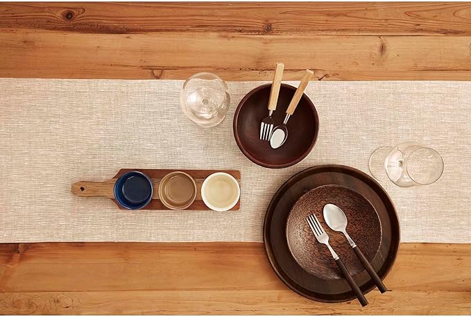 Solino Home Linen Short Table Runner 36 Inches - Athena, 100% Pure Linen Champagne Beige Table Runner 14 x 36 Inch Ideal for Dresser and Coffee Tables - Fall, Halloween, Thanksgiving, Christmas