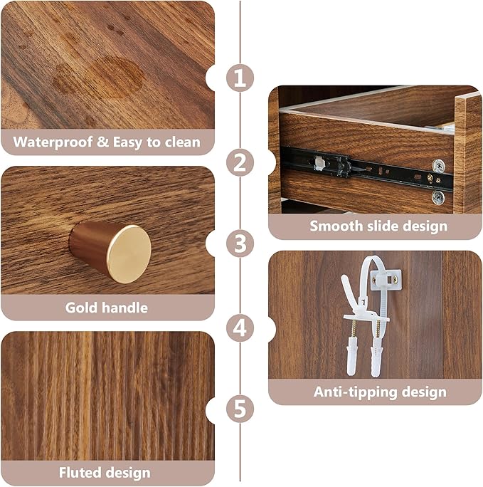 Fluted Console Table with Drawers, Mid-Century Narrow Entryway Table with Open Storage Shelves, Hallway Accent Tables Behind Couch Tables for Living Room (Walnut)