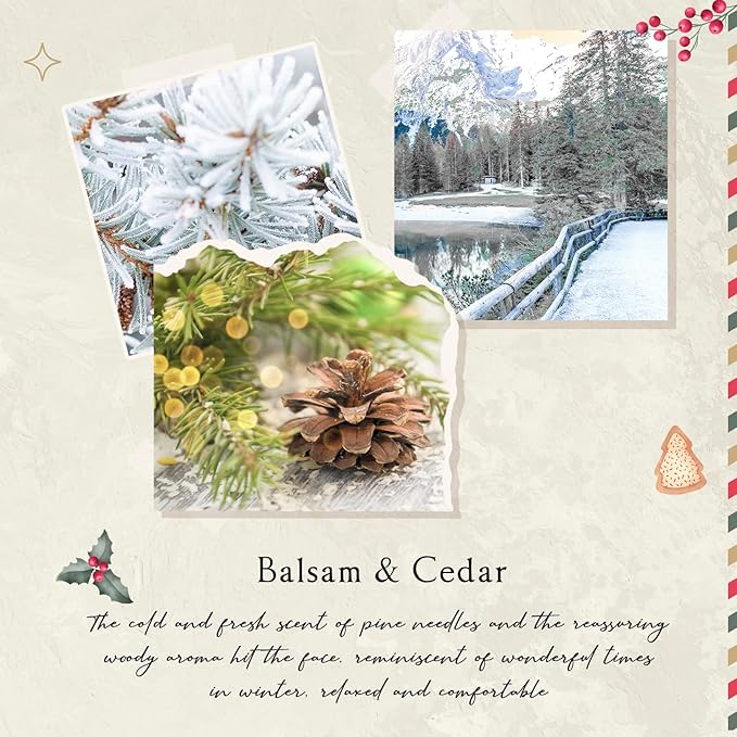 Christmas Reed Diffuser, 6.7 Fl.Oz Balsam & Cedar Scented Diffuser with 6 Sticks, Long Lasting Reed Diffuser for Home, Bathroom Shelf Decor & Gift, Decorative Air Freshener Room Diffuser