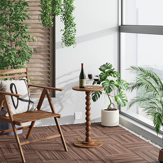 Round Side Table, Small Drink Table for Small Spaces, Pedestal End Table for Living Room, Modern Accent Nightstand with Solid Wood Leg for Bedroom, Corners and Office Brown Color UTBT005F