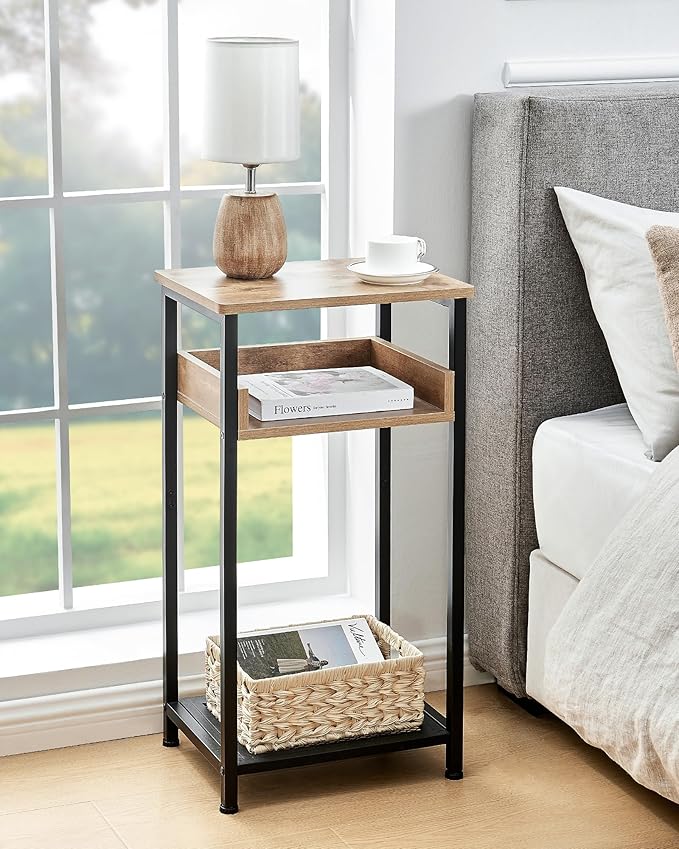 Tall Side Table, 30 inch High End Table, Small Entryway Table, Bedside Table for Living Room and Bedroom, Greige & Black