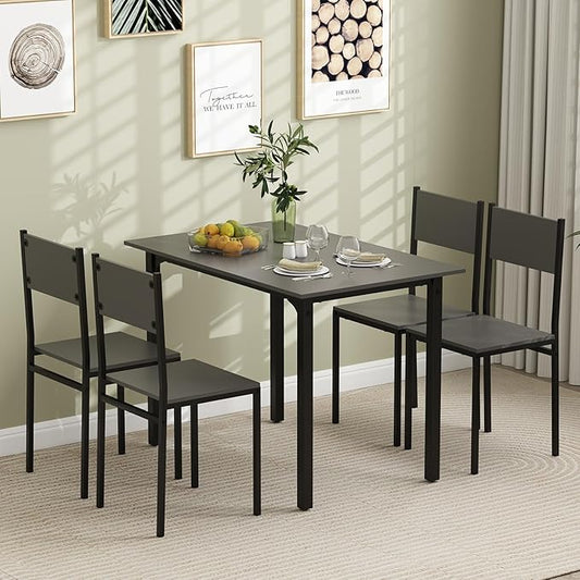 GOFLAME 5-Piece Dining Table Set, Industrial Kitchen Table and Chairs for 4 with Backrest and Metal Frame, Rectangular Space-Saving Dinette Set for Dining Room, Apartment, Small Space, Grey