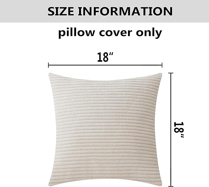 Home Brilliant Set 2 Couch Pillow Covers Decorative Throw Pillows Corduroy Bed Sofa Couch Gift Christmas Decor, 18x18 inch, Cream Cheese