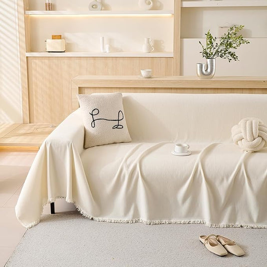 100% Waterproof Couch Cover for Pets Washable Sofa Covers for 3-4 Cushion Couch Sofa SlipCover for Dogs Pet-Friendly Furniture Protector for Living Room with Tassel(71" x 134", Beige)