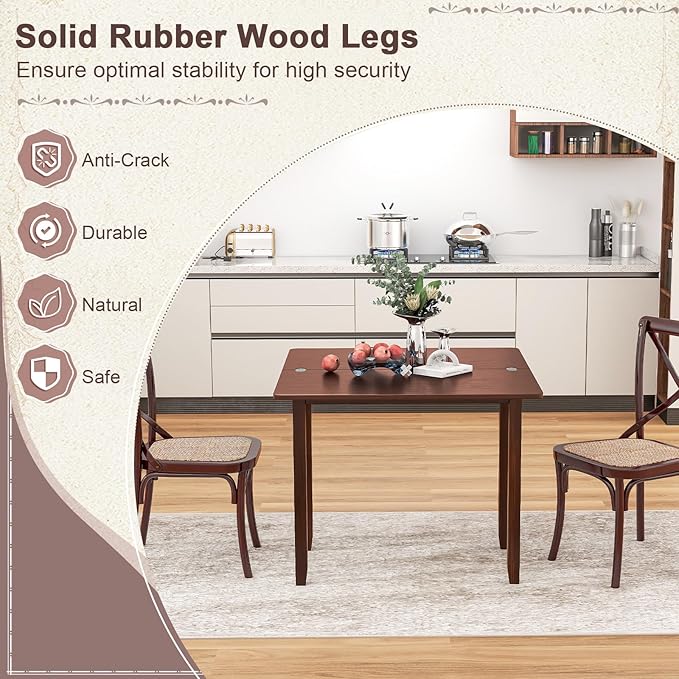 GOFLAME Extendable Dining Table for 4, Folding Kitchen Table with Storage Compartment & Rubber Wood Legs, Space-Saving Dinner Table for Living Room, Kitchen, Dining Room, Small Space, Cherry Brown