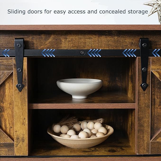 Entryway Table with Sliding Barn Doors, 43" Farmhouse Console Table with Storage Shelf, Behind Couch Sofa for Hallway, Entryway, Foyer, Brown