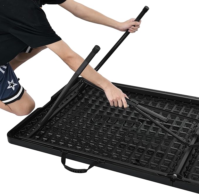 Amazon Basics Heavy Duty Portable Folding Table 6 ft with Carrying Handle, Indoor & Outdoor, Black