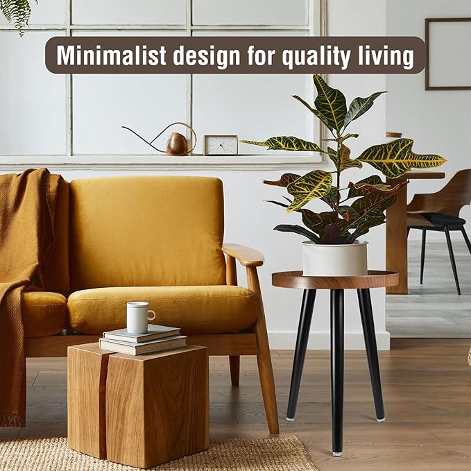 Indoor Plant Stand,Wood Mid Century Plant Table in Walnut Finish,Tall Plant Stand for Flower Pot,Modern Round Small Side End Table with Raised Design (Walnut, 15.75"x18" 2 Pack)