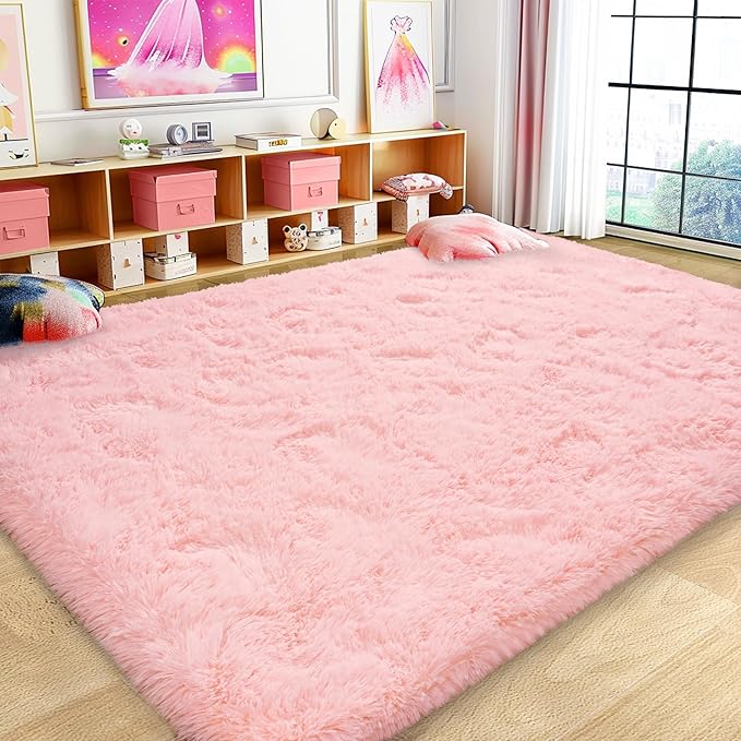 8x10 Large Area Rugs for Living Room, Ultra Fluffy Shag Rug for Bedroom, Modern Plush Soft Carpet for Girls Boys Kids Room Dorm Fuzzy Non Slip Rug for Home Decor Aesthetic, Pink