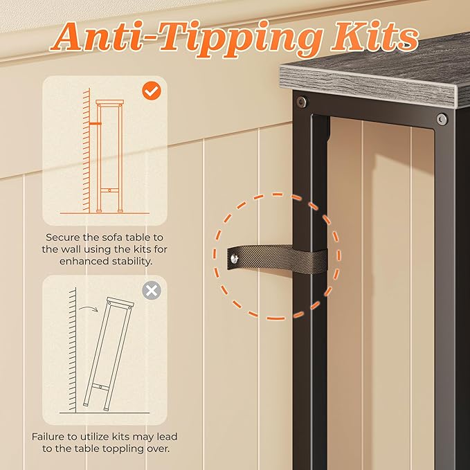 SUPERJARE 102.4 Inch Sofa Table with Power Outlets and USB-C Port, 5.9 Inch Narrow Console Tables, Entryway Hallway Couch Tables with Storage, Behind Sofa, Small Spaces, Living Room, Grey