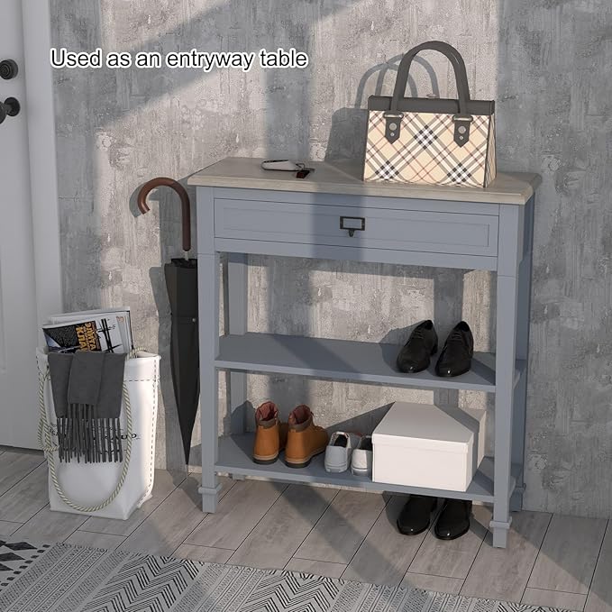 kinbor Skinny Console Table - Narrow Sofa Tables with Drawer and Storage Shelves for Front Door Entryway Hallway Living Room, Grey