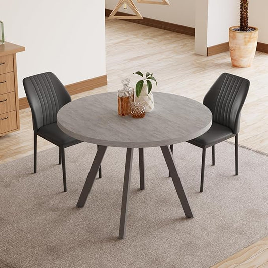 34.6'' Round Dining Table and Chairs for 2, Space Saving Modern Casual Coffee Table Set for Apartment Kitchen Dining Room (Grey Table+2 Balck Chairs)