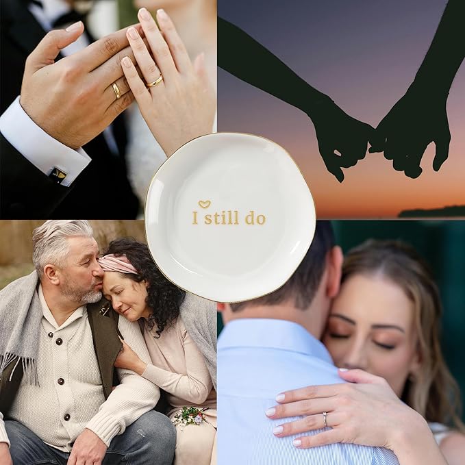 HOME SMILE I Still Do Ring Dish Annniversary Gifts for Women or Wife, Jewelry Dish Holder for Anniversary,Elegant Trinket Tray,Ceramic