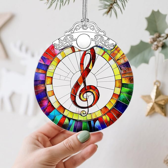 Stained Glass Musical Christmas Ornament：Christmas Tree Ornaments & Holiday Decor – Holiday Presents & Gift Ideas & Music Teacher Gifts & Music Lover Gifts & Musician Gift